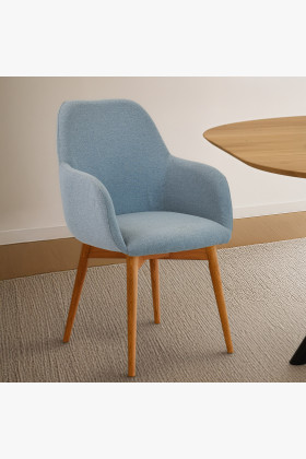 Esszimmerstuhl Sky türkis Stoff mit Eichenholzbeinen